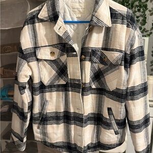 Aeropostale Women's Plaid Utility Jacket - Black and White